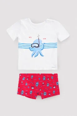Conjunto camiseta y bañador bóxer bebé estampado pulpos
