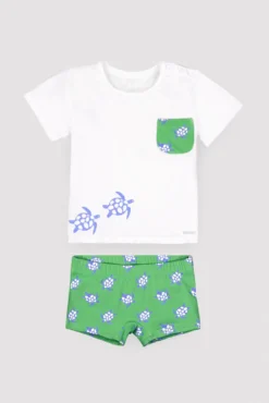 Conjunto camiseta y bañador bóxer bebé estampado tortugas