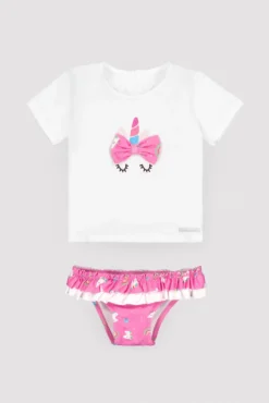 Conjunto camiseta y culetín bebé estampado unicornios rosa