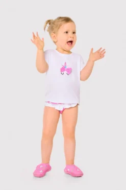 Conjunto camiseta y culetín bebé estampado unicornios rosa