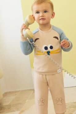 Conjunto chándal bebé estampado cara gato