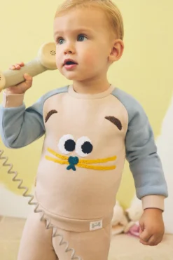Conjunto chándal bebé estampado cara gato