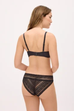 Conjunto interior lencero sujetador con aro con relleno y braga mini negro