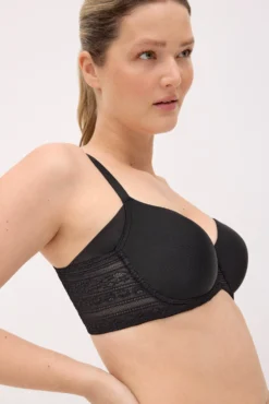 Conjunto interior lencero sujetador capacidad con aro con relleno y braga midi negro