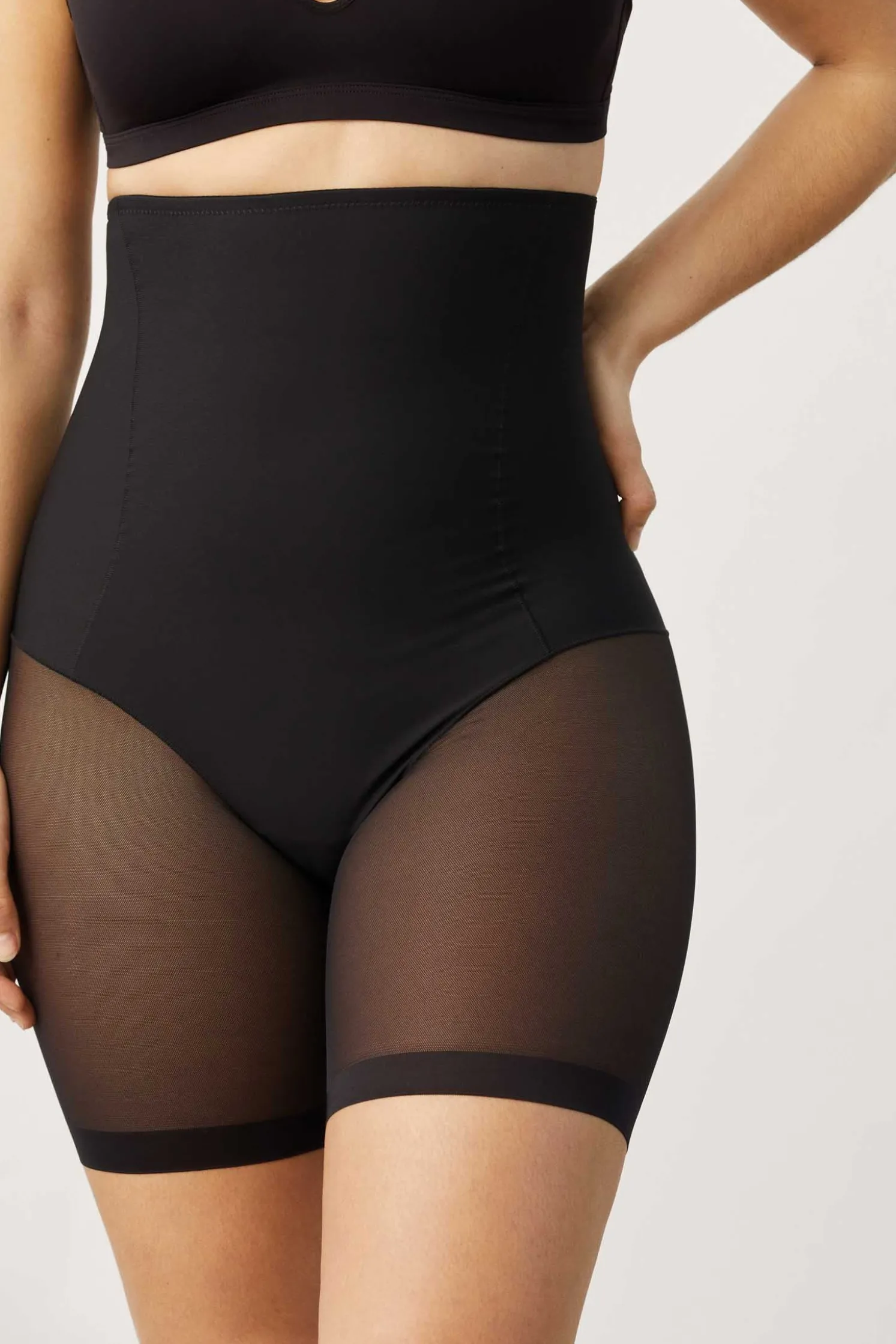 Faja alta abdominal reductora tejido de tul compresión media negro