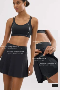 Falda deportiva Compressive con short y bolsillo interior negra