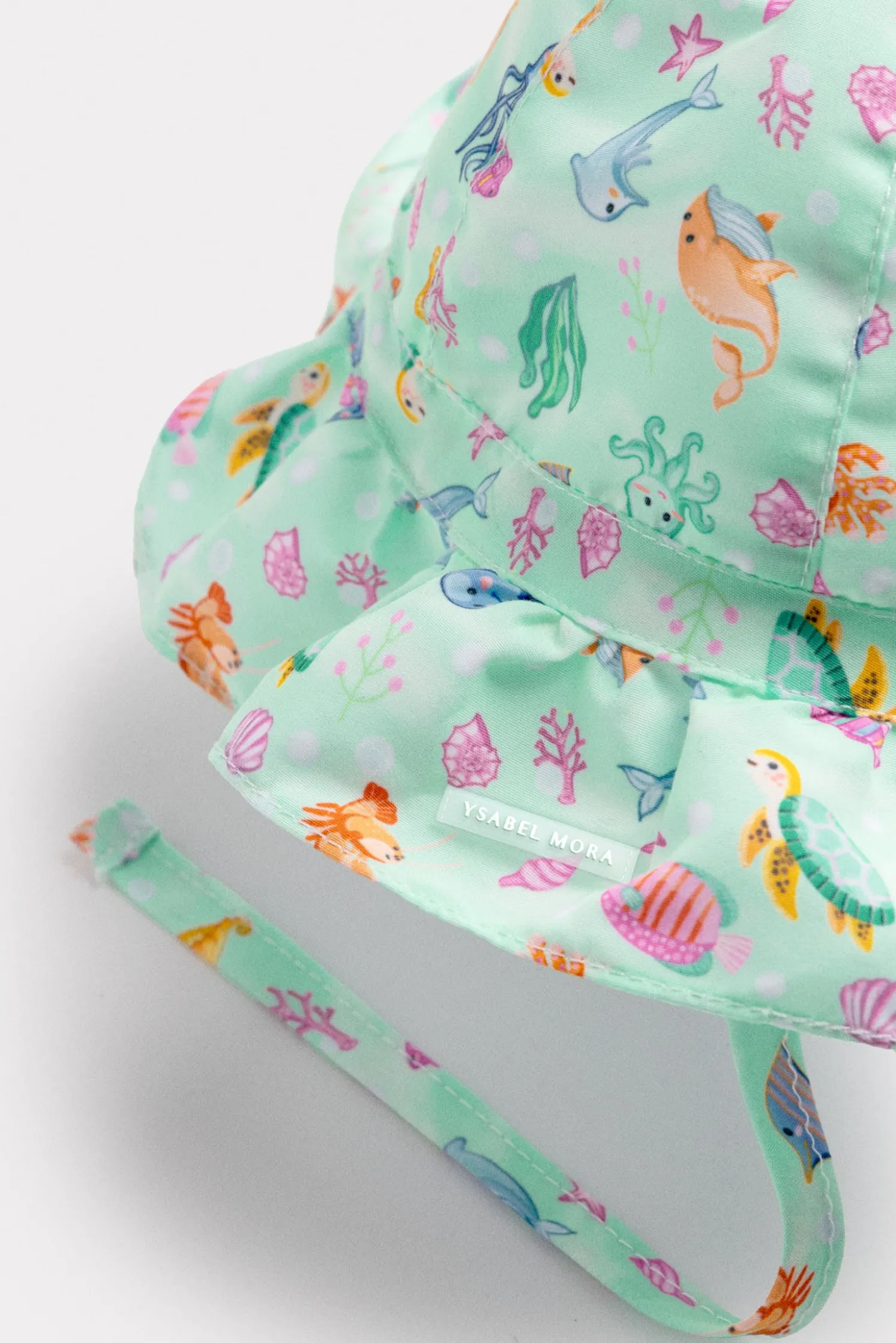 Gorro de playa bebé ala ondulada estampado fauna marina