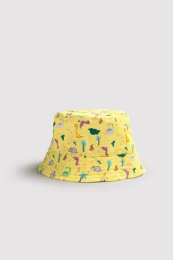 Gorro de playa bebé ala recta estampado dinosaurios amarillo