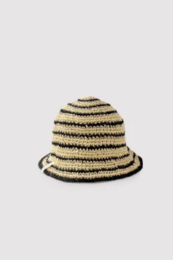 Gorro de rafia de rayas con borde moldeable
