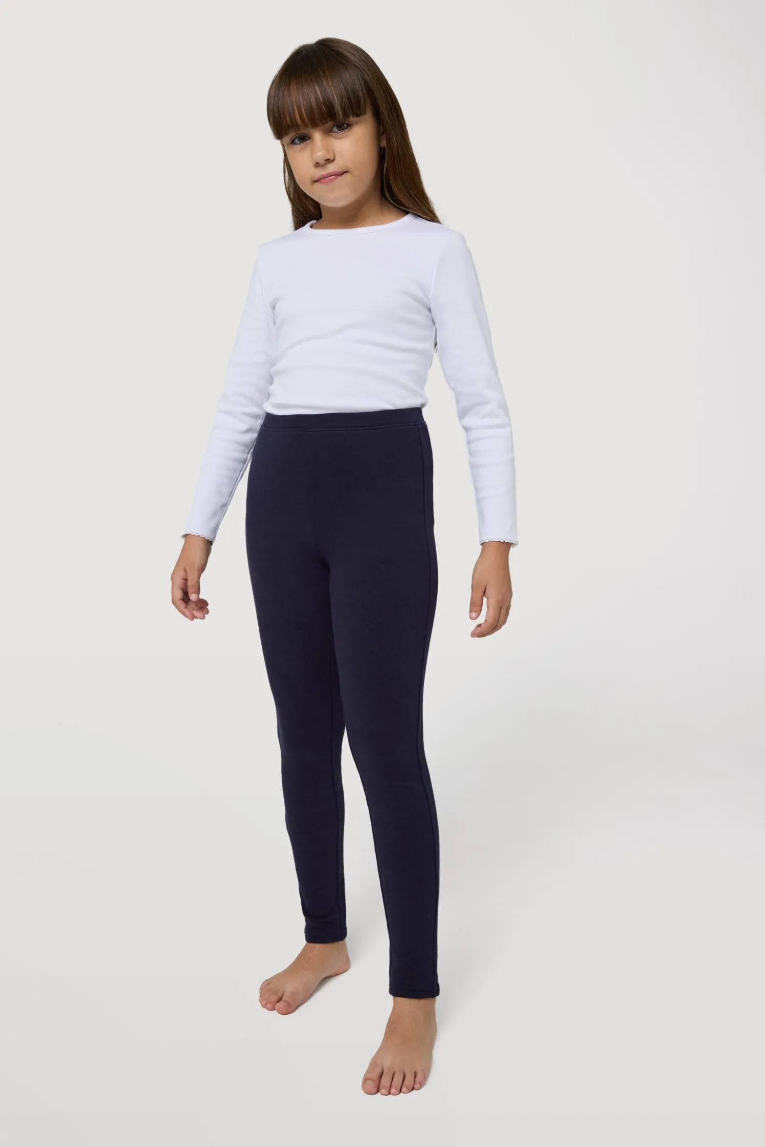 Leggings cálidos de niña algodón natural marino