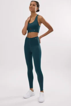 Leggings deportivos largos compressive vientre plano verde botella
