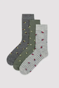 Pack 3 calcetines altos estampado frutas