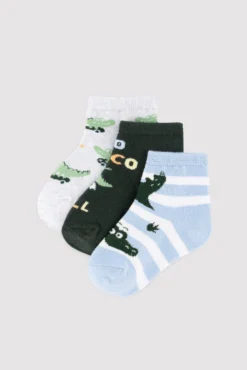 Pack 3 calcetines cortos bebé estampados cocodrilo