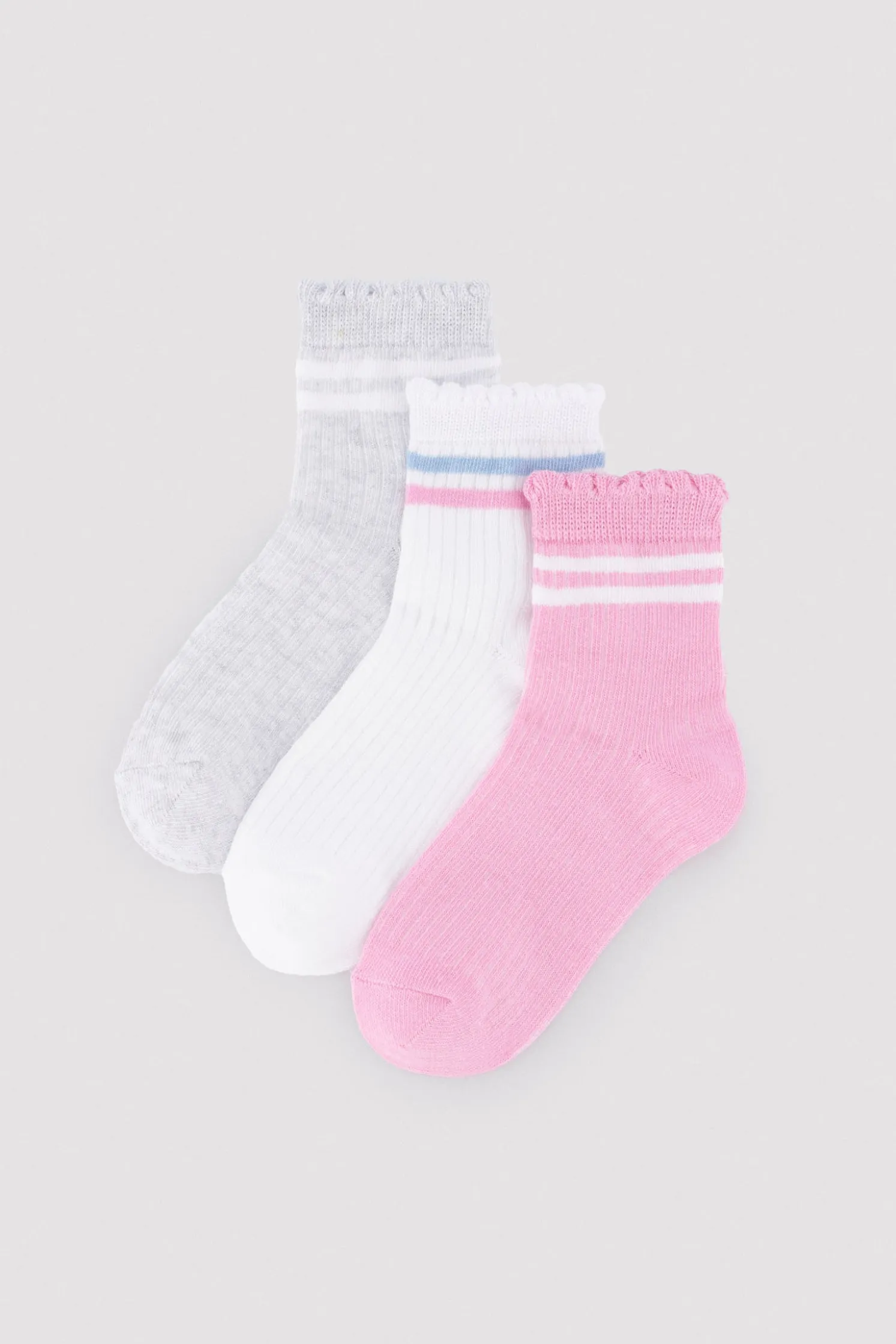 Pack 3 calcetines cortos infantiles detalle puño rizado y rayas contrastadas