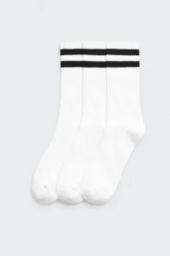 Pack 3 calcetines deportivos puño a rayas blanco