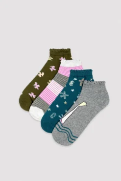 Pack de 4 calcetines tobilleros estampados con ribete