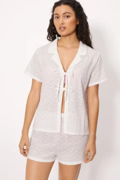 Pantalón corto algodón bordado blanco