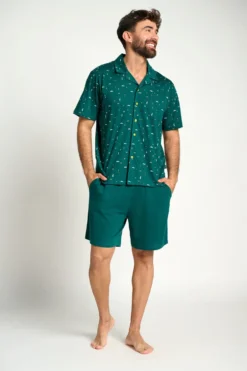Pijama hombre corto algodón camisero verde | MUYDEMI