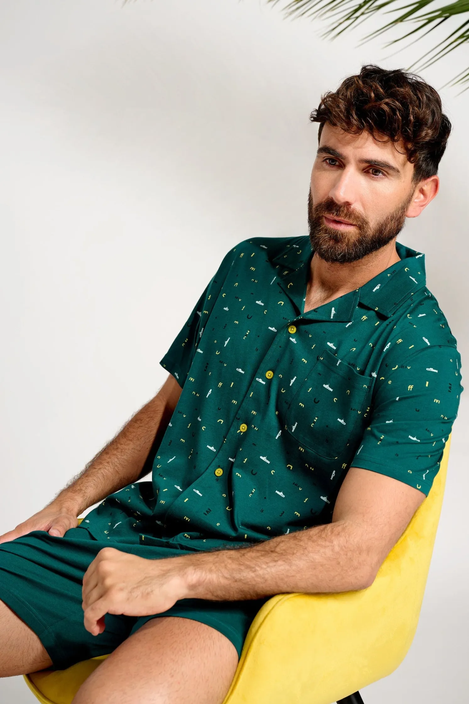 Pijama hombre corto algodón camisero verde | MUYDEMI