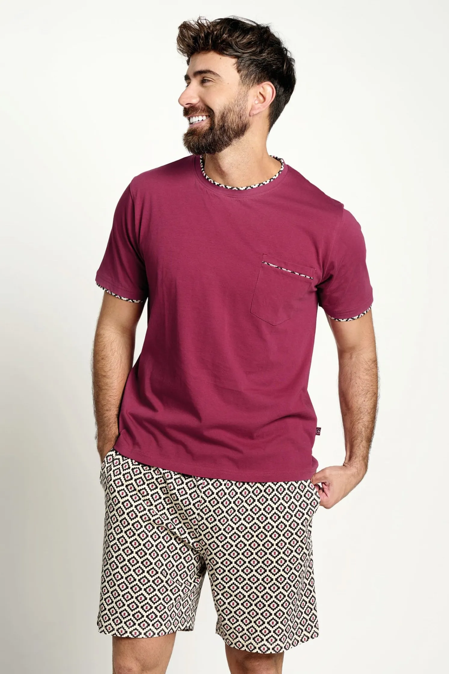 Pijama hombre corto algodón estampado geométrico | MUYDEMI