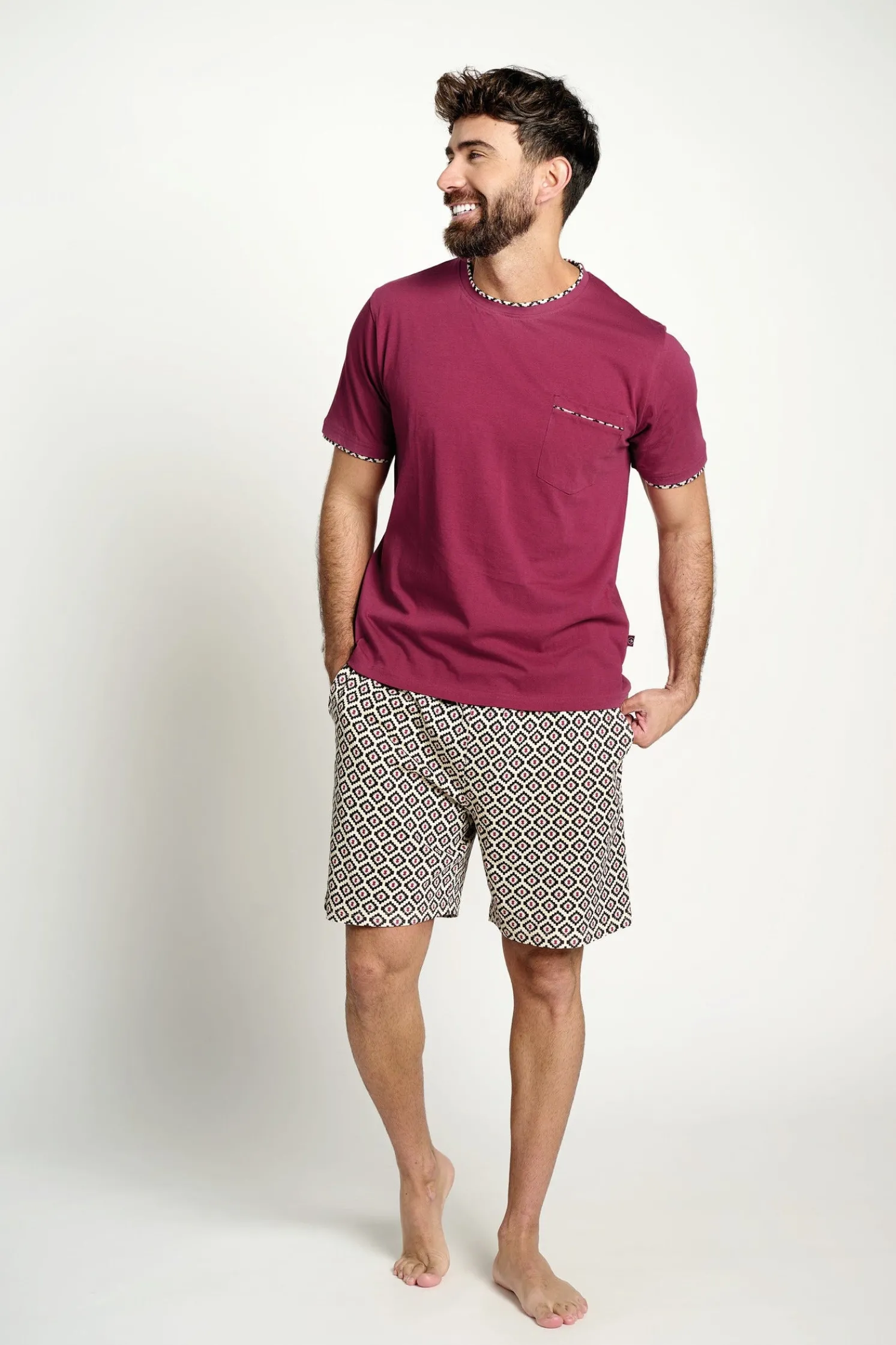 Pijama hombre corto algodón estampado geométrico | MUYDEMI