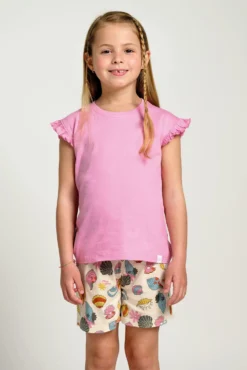 Pijama infantil corto algodón Seashell rosa | MUYDEMI