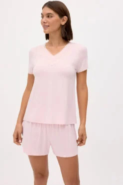 Pijama ligero camiseta manga corta y pantalón corto rosa