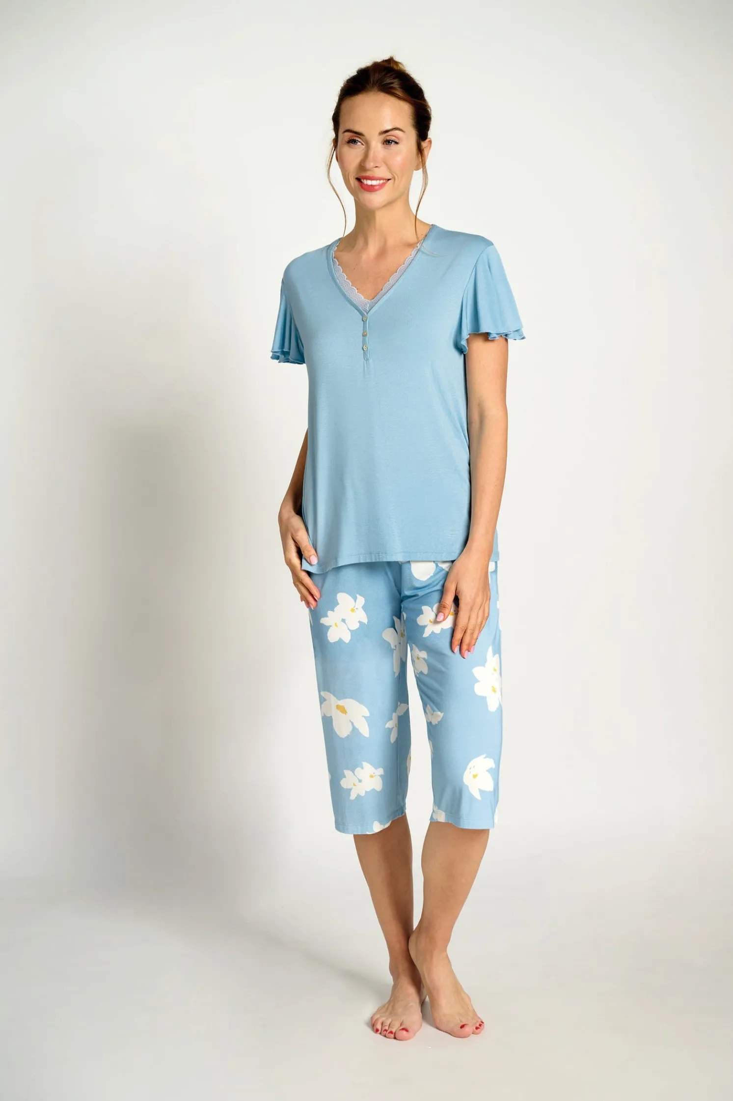 Pijama mujer capri flores azul | MUYDEMI