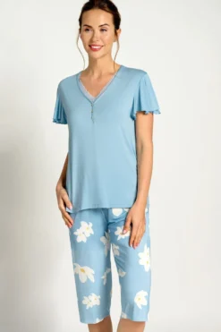 Pijama mujer capri flores azul | MUYDEMI