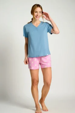 Pijama mujer corto azul y rosa | MUYDEMI