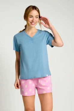 Pijama mujer corto azul y rosa | MUYDEMI