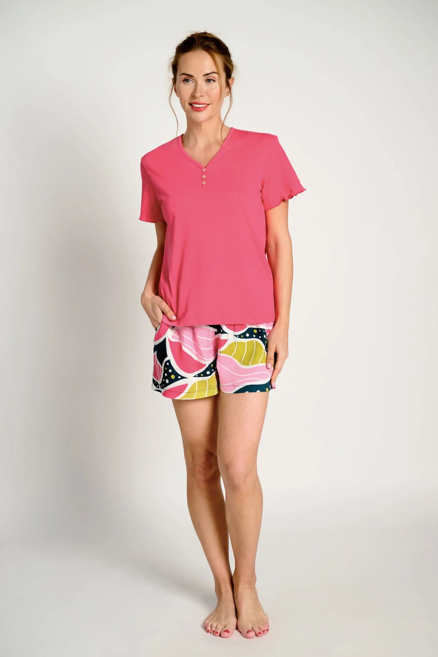 Pijama mujer manga corta rosa | MUYDEMI