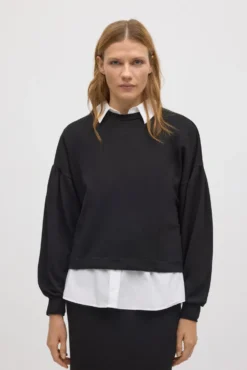 Sudadera mangas abullonadas fluida negro