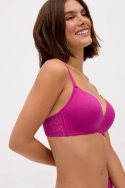 Sujetador sin aro con relleno encaje fucsia
