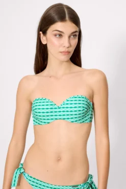 Top bikini bandeau estampado geométrico verde copa B