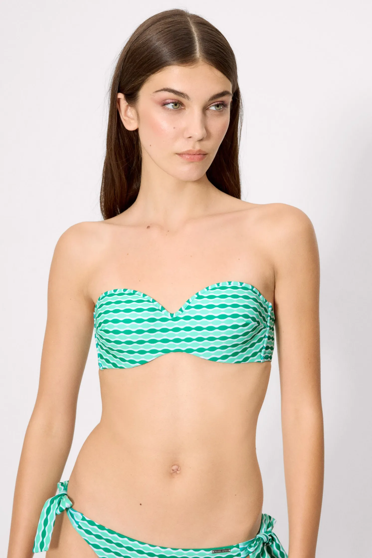 Top bikini bandeau estampado geométrico verde copa B