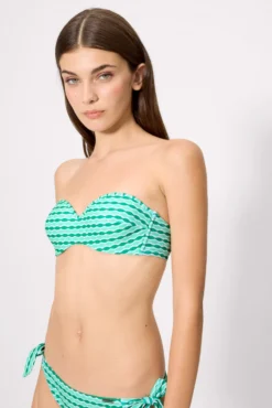 Top bikini bandeau estampado geométrico verde copa B