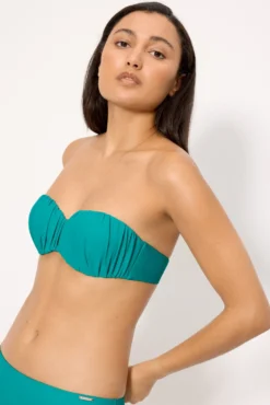 Top bikini bandeau fruncido turquesa copa B