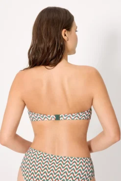 Top bikini bandeau micropiqué estampado verde botella copas C y D