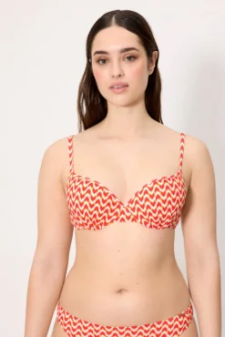 Top bikini micropiqué estampado coral copa C