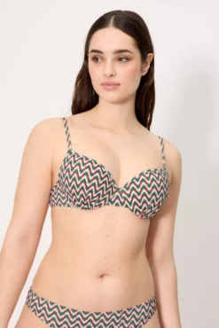 Top bikini micropiqué estampado verde botella copa C
