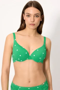 Top bikini piqué lunares verde copa B