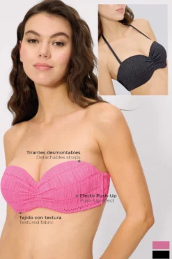 Top bikini push-up textura rosa copa C