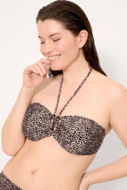 Top bikini reductor bandeau estampado con brillo copa D