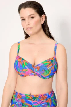 Top bikini reductor contorno regulable estampado tropical copas C y D