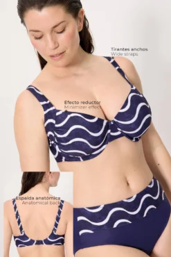 Top bikini reductor estampado ondas marino copa F