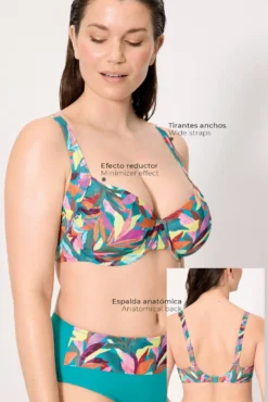 Top bikini reductor estampado hojas copas D y E