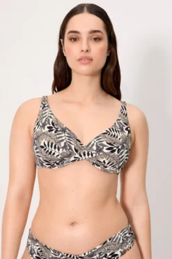 Top bikini reductor hojas micropiqué negro copa C