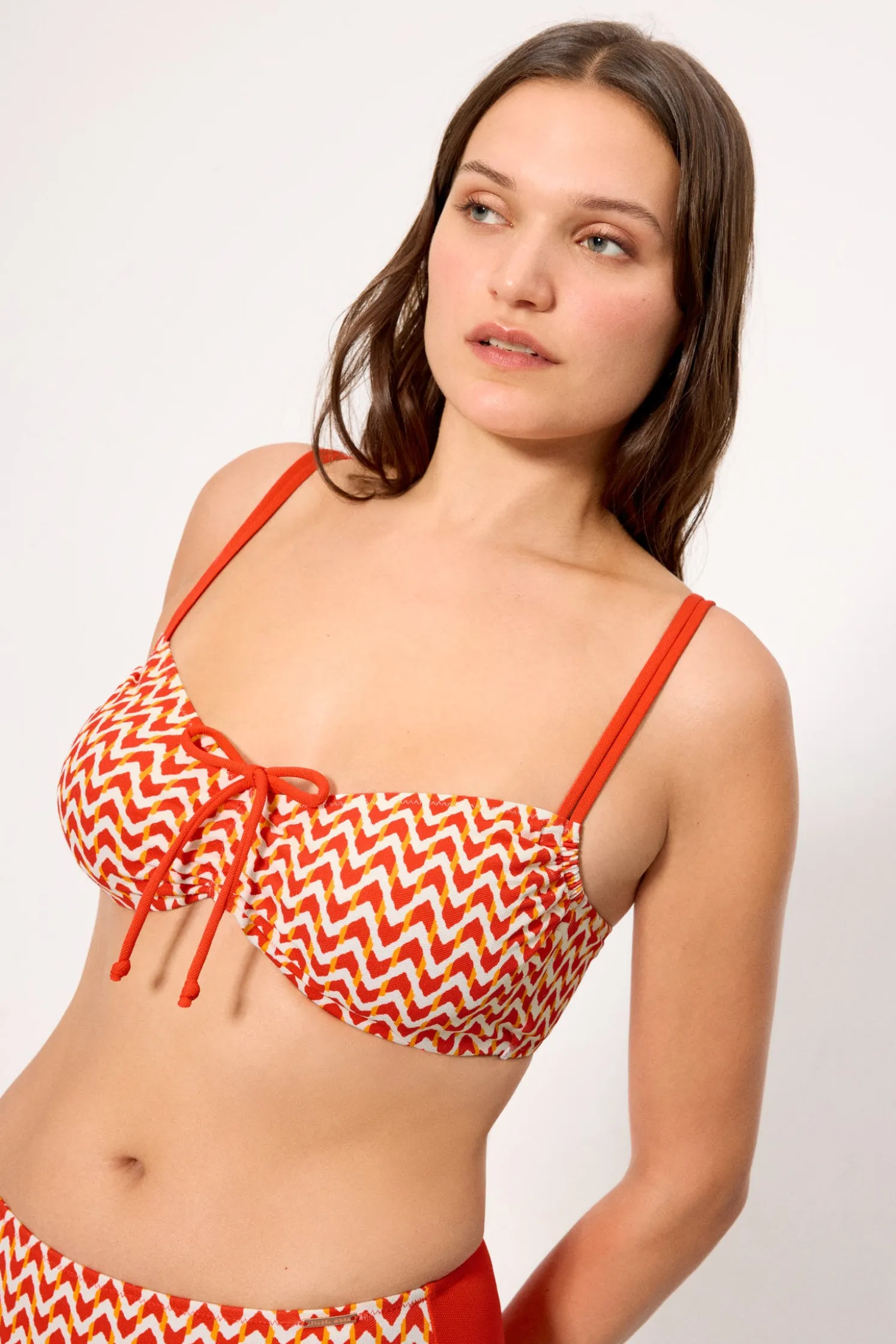 Top bikini reductor micropiqué estampado coral copa D