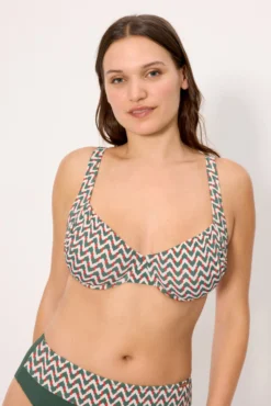 Top bikini reductor micropiqué estampado verde botella copas E y F